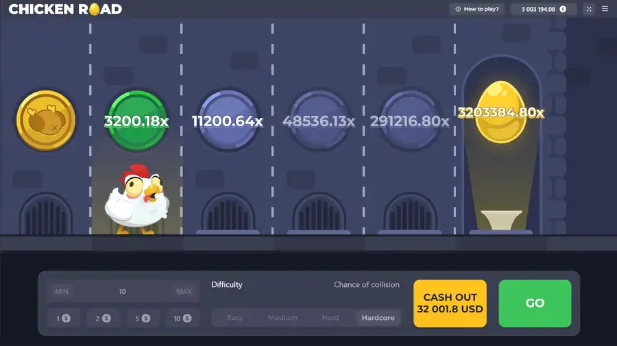 Partida de Chicken Road en marcha: la gallina cruza la carretera y el multiplicador sube paso a paso